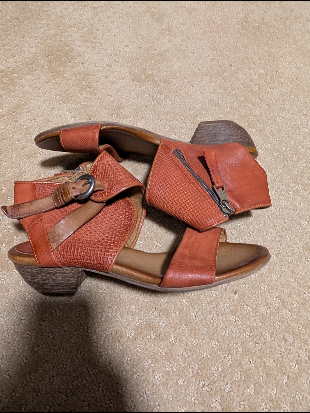 Miz Mooz Red Leather Woven Block Heel Sandals